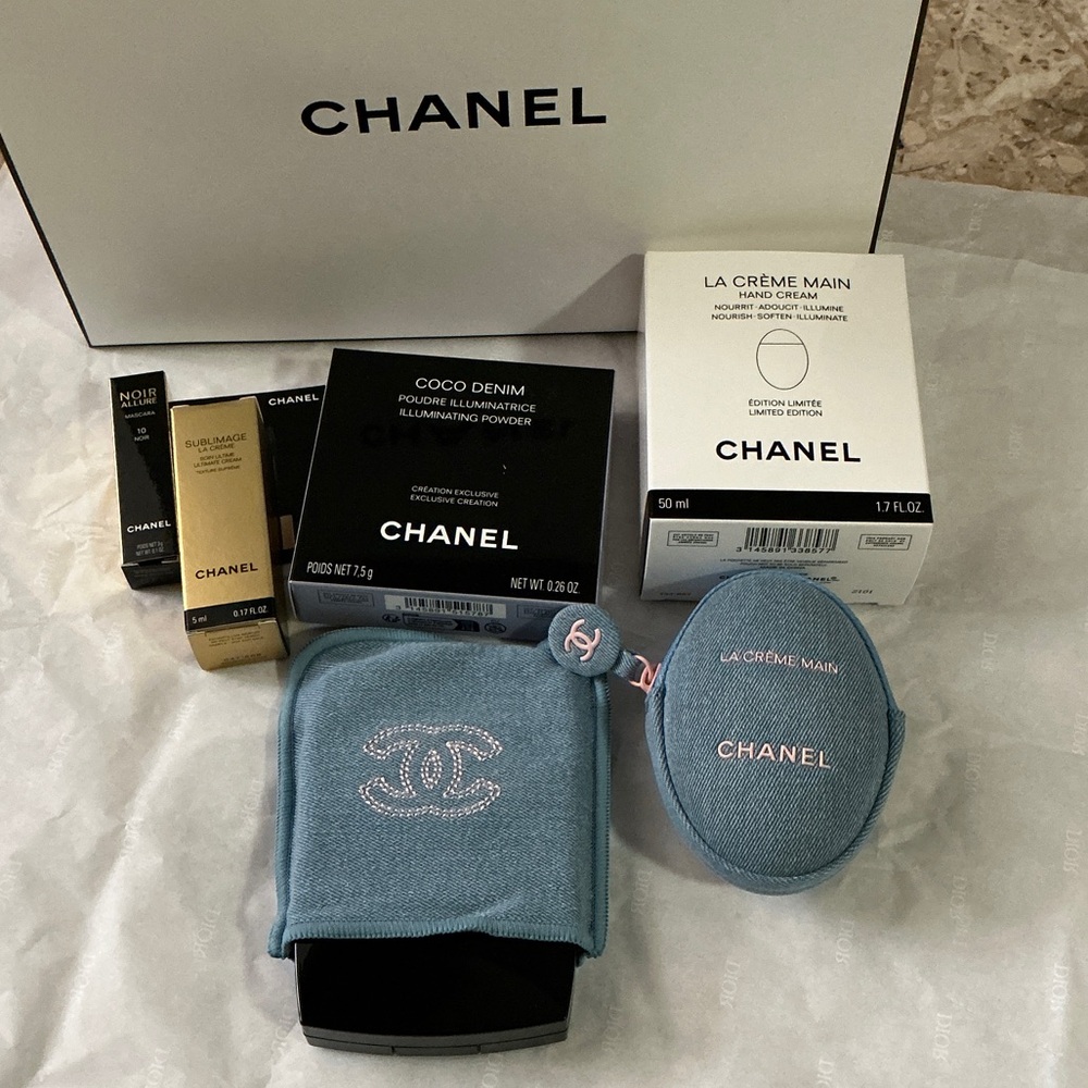 Chanel limited edition coco DENIM Hand creme + illuminating powder highlighter